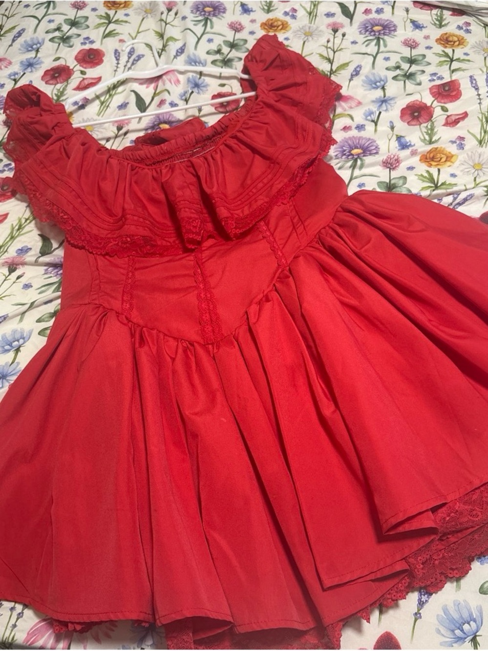 SHEIN Red Ruffle Off-Shoulder Party Dress